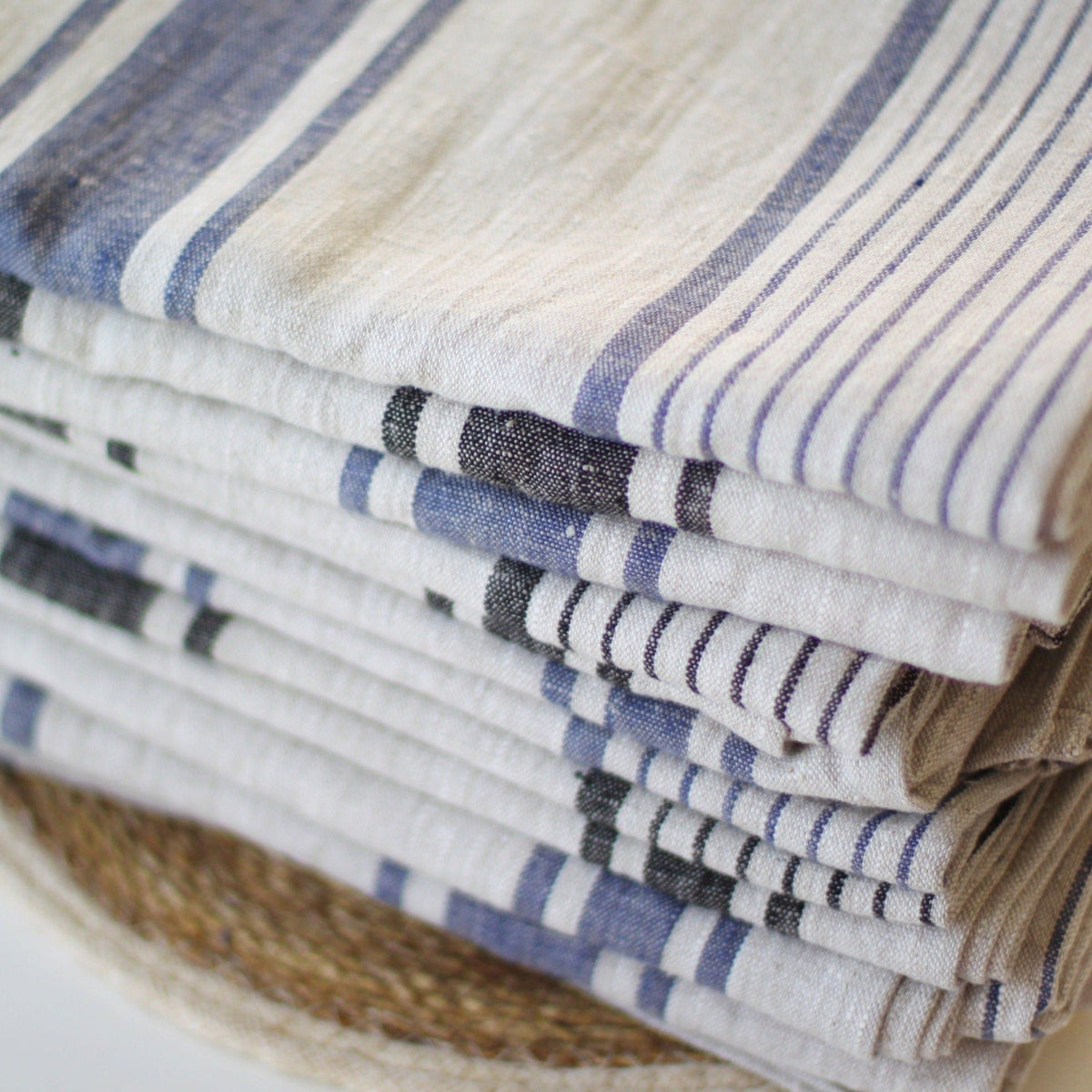 Big Linen Bath Towel - Striped French Style Beach Bathroom Sauna