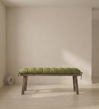 Load image into Gallery viewer, Custom Linen Bench Cushion with Ties - Green Window Seat or Entryway Pillow