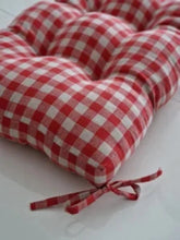 Load image into Gallery viewer, Linen Bench Cushion with Ties - Checkered Window Seat - Bench Pillow Checked -  100% Linen Fabric