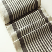 Load image into Gallery viewer, Rough Striped Linen Fabric -Black Narrow Rustic Heavy Weight 100%