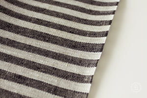 Rough Striped Linen Fabric - Narrow Black Heavy Weight 100%