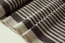 Laden Sie das Bild in den Galerie-Viewer, Rough Striped Linen Fabric - Narrow Black Heavy Weight 100%