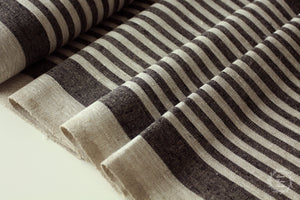 Rough Striped Linen Fabric - Narrow Black Heavy Weight 100%
