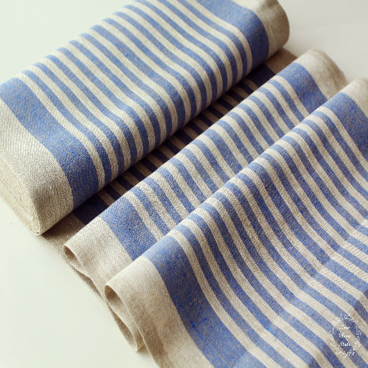 Rough Striped Linen Fabric - Narrow Rustic Heavy Weight 100%