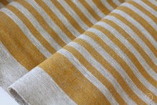 Charger l&#39;image dans la galerie, Rough Striped Linen Fabric Yellow - Narrow Rustic Heavy Weight 100%