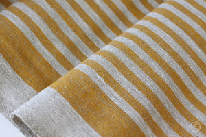 Rough Striped Linen Fabric Yellow - Narrow Rustic Heavy Weight 100%