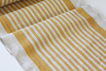 Load image into Gallery viewer, Rough Striped Linen Fabric Yellow - Narrow Rustic Heavy Weight 100%