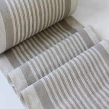 Charger l&#39;image dans la galerie, Rough Striped Linen Fabric Gray - Narrow Rustic Heavy Weight 100%