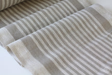 Laden Sie das Bild in den Galerie-Viewer, Rough Striped Linen Fabric Gray - Narrow Rustic Heavy Weight 100%