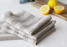 Laden Sie das Bild in den Galerie-Viewer, Linen Tea Towel - Kitchen Dishcloth Heavy Weight - Natural Striped Tea Dining Towel - Durable Rustic Hand Towel