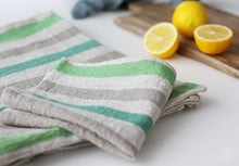 Load image into Gallery viewer, Linen Tea Towel - Kitchen Dishcloth Heavy Weight - Natural Striped Tea Dining Towel - Durable Rustic Hand Towel
