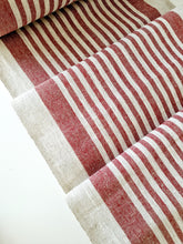 Laden Sie das Bild in den Galerie-Viewer, Rough Striped Linen Fabric Red - Narrow Rustic Heavy Weight 100% 