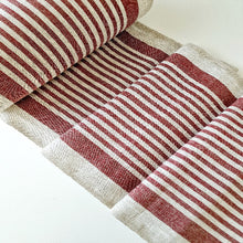 Laden Sie das Bild in den Galerie-Viewer, Rough Striped Linen Fabric Red - Narrow Rustic Heavy Weight 100% 