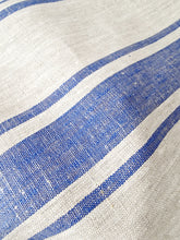 Laden Sie das Bild in den Galerie-Viewer, Heavy Weight Blue Linen Fabric by the Yard 265g/m2 - Upholstery Striped French Style 100% Flax Material - Linen for Tablecloth