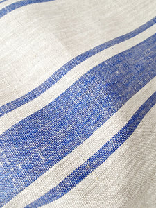 Heavy Weight Blue Linen Fabric by the Yard 265g/m2 - Upholstery Striped French Style 100% Flax Material - Linen for Tablecloth