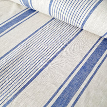 Load image into Gallery viewer, Heavy Weight Blue Linen Fabric by the Yard 265g/m2 - Upholstery Striped French Style 100% Flax Material - Linen for Tablecloth