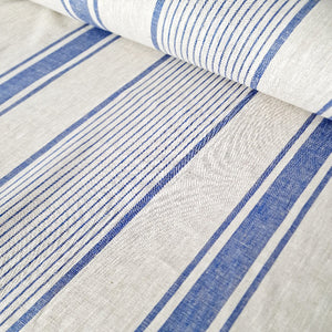 Heavy Weight Blue Linen Fabric by the Yard 265g/m2 - Upholstery Striped French Style 100% Flax Material - Linen for Tablecloth