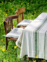 Laden Sie das Bild in den Galerie-Viewer, Linen Seat Cushion - Striped Chair Pad with Ties - Chair Pillow -  Natural French Style Heavy Weight 100% Linen Fabric