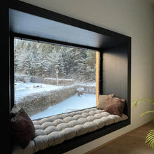 Laden Sie das Bild in den Galerie-Viewer, Custom Window Seat Cushion • Tufted Linen Reading Nook Pillow • Handmade Bench Pad for Modern Interiors