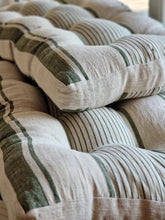 Laden Sie das Bild in den Galerie-Viewer, Linen Bench Cushion with Ties - Striped Window Seat - Entryway Pillow -  Natural Heavy Weight 100% Linen Fabric - Custom Sizes Available