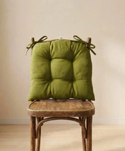 Charger l'image dans la galerie, Custom Linen Seat Cushion - Washable U Shape Green Chair Pad with Ties - Natural 100% Linen Fabric