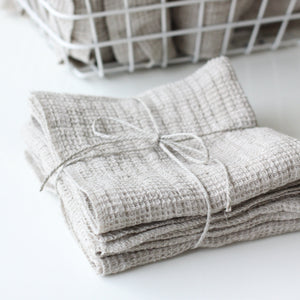 Linen Waffle Dishcloth Set - Kitchen Towel - Natural Undyed Softened 100% Linen Fabric