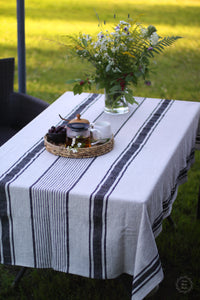 Striped Linen Tablecloth - French Style Heavy Weight Table Cloth