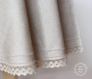 Round Oval Linen Tablecloth with Lace.