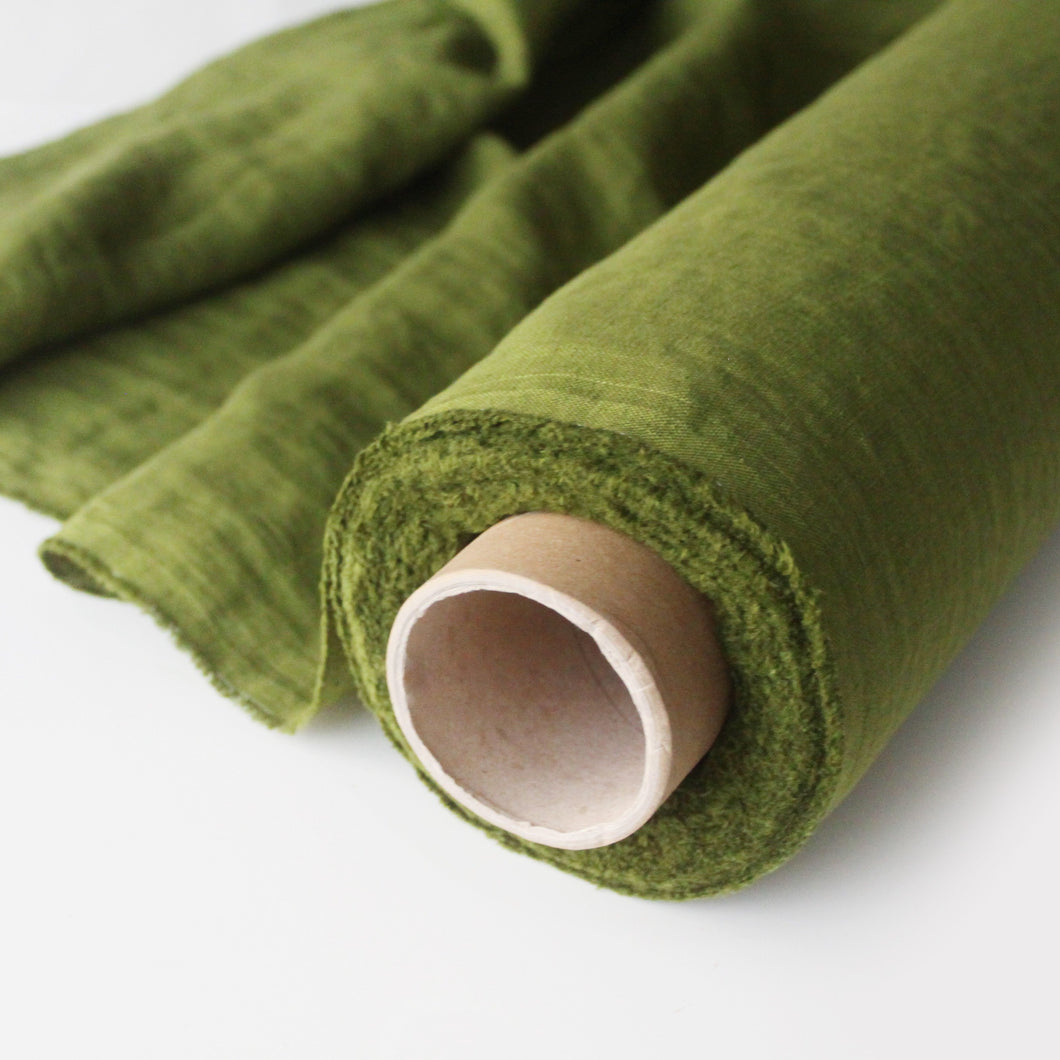 Stonewashed Linen Fabric - Moss Green