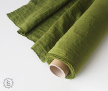Load image into Gallery viewer, Stonewashed Linen Fabric - Moss Green
