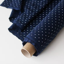 Load image into Gallery viewer, Polka Dot Stonewashed Linen Fabric - Navy Blue