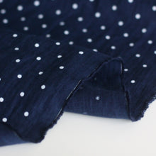 Load image into Gallery viewer, Polka Dot Stonewashed Linen Fabric - Navy Blue