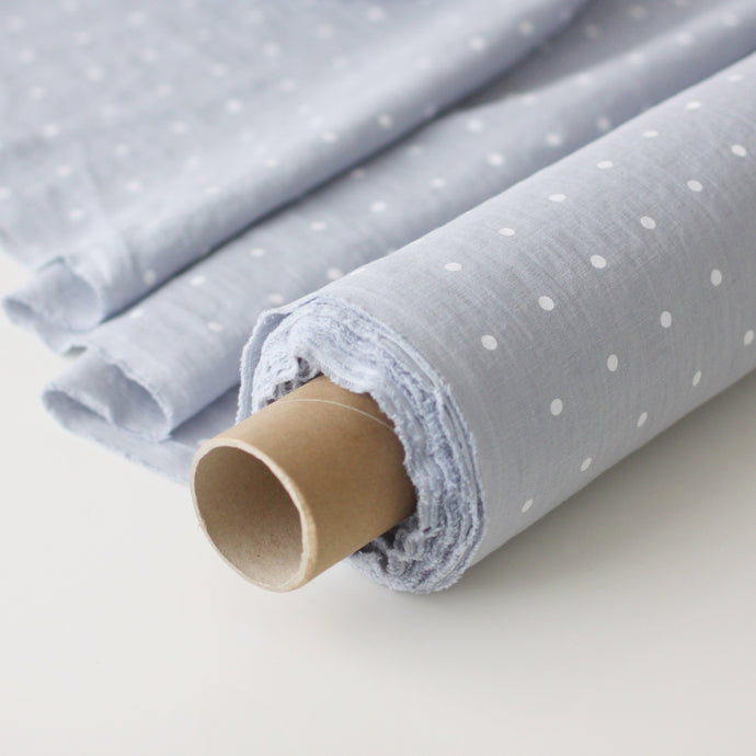 Dusty Blue Polka Dot Linen Fabric - Stonewashed