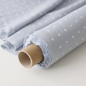 Dusty Blue Polka Dot Linen Fabric - Stonewashed