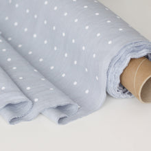 Load image into Gallery viewer, Dusty Blue Polka Dot Linen Fabric - Stonewashed