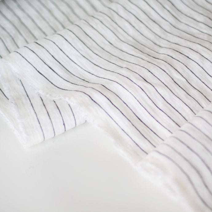 Striped White Linen Fabric - Stonewashed