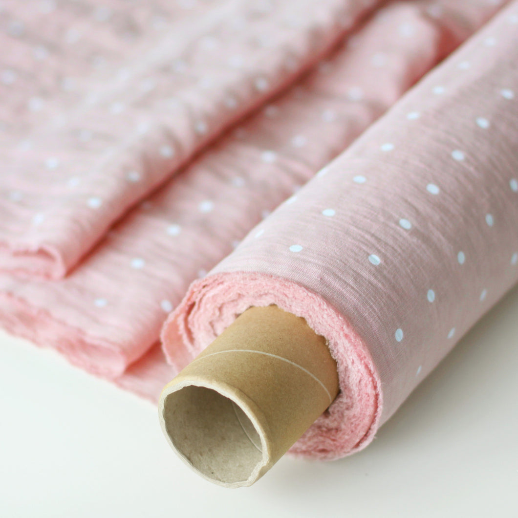Dusty Rose Polka Dot Linen Fabric - Stonewashed