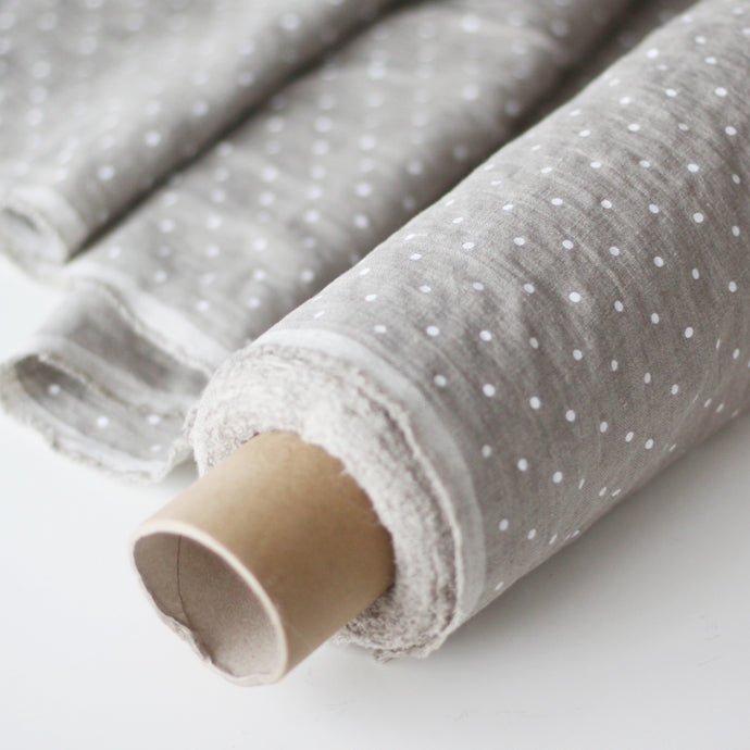 Natural Polka Dot Linen Fabric - Stonewashed