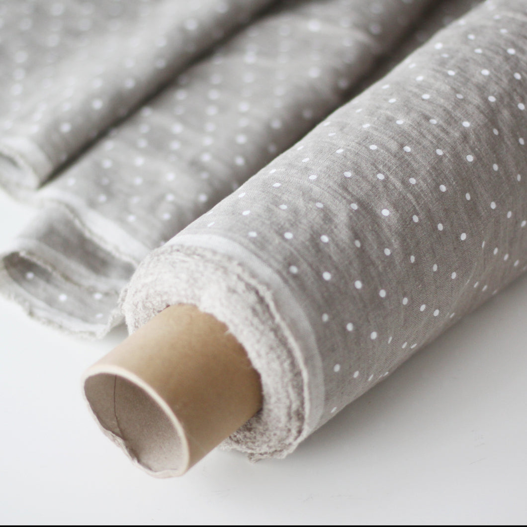 Polka Dot Linen Fabric - Natural