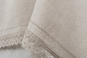 Natural Linen Table Cloth with Lace.