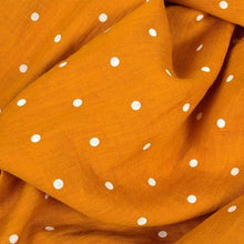 Load image into Gallery viewer, Mustard Polka Dot Linen Fabric -Stonewashed