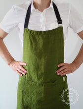 Load image into Gallery viewer, linen apron, full apron, men apron, linen apron for men, green apron, linen pinafore, full apron men, cooking apron, chefs apron