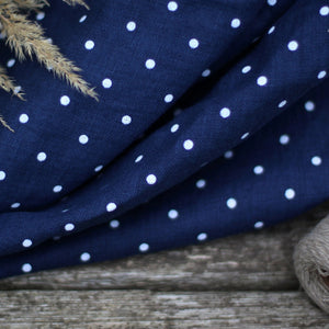 Polka Dot Stonewashed Linen Fabric - Navy Blue