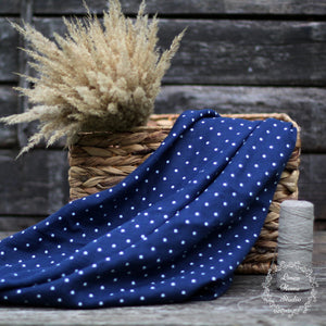 Polka Dot Stonewashed Linen Fabric - Navy Blue