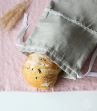 Charger l&#39;image dans la galerie, Sac à pain en lin. Sac à pain de cuisine réutilisable avec dentelle.