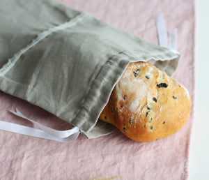 Linen Bread Bag. Reusable Kitchen Storage Loaf Bag with Lace.