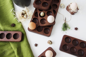 Wooden Egg Holder Tray - Easter Egg Display - Farmhouse Fresh Egg Storage - Egg Cup for Breakfast - Housewarming Gift - Solid Walnut Wood