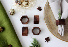 Load image into Gallery viewer, Wooden Napkin Rings Square - Black Walnut Napkin Holder - Hexagon Round or Square