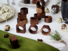 Load image into Gallery viewer, Wooden Napkin Rings - Black Walnut Napkin Holder - Hexagon Round or Square Shape
