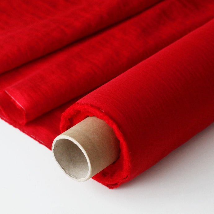 Bright Red Linen Fabric - Stonewashed